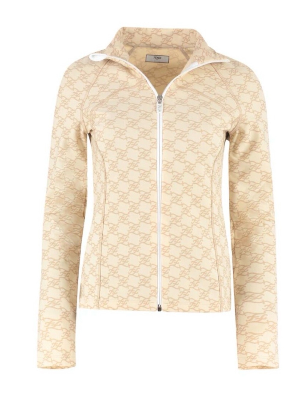 Fendi Cream Beige All-Over FF Logo Zip Jacket size 44 (8)